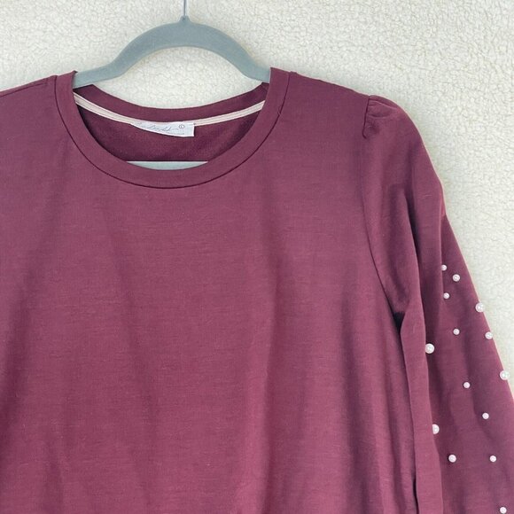 Skonhet Women's‎ Burgundy Long Sleeve Tie Front Embellished Shirt Size Large - Picture 2 of 8